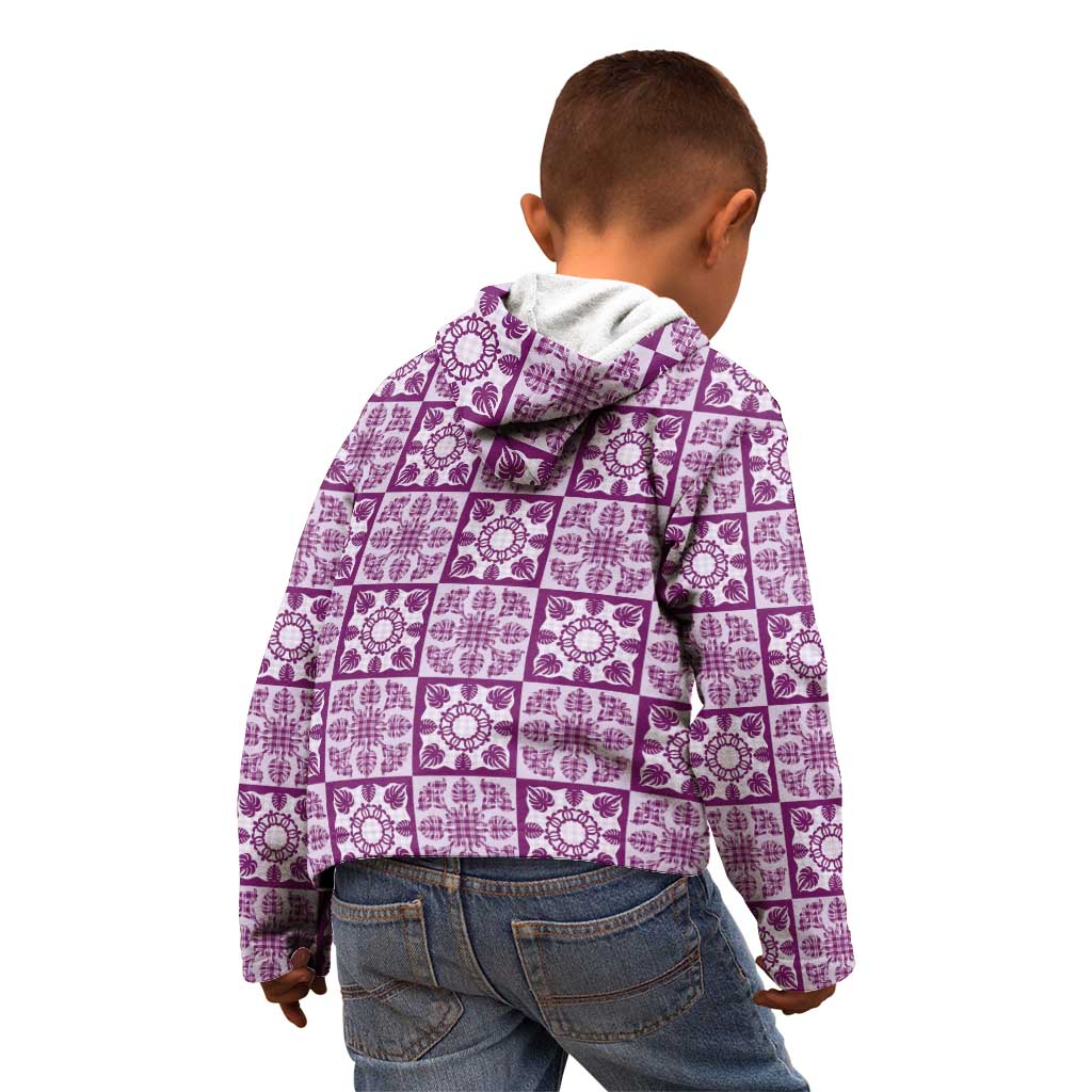 Poni Palaka Quilt Hawaii Kid Hoodie Hawaiian Tropical Monstera Sea Turtle