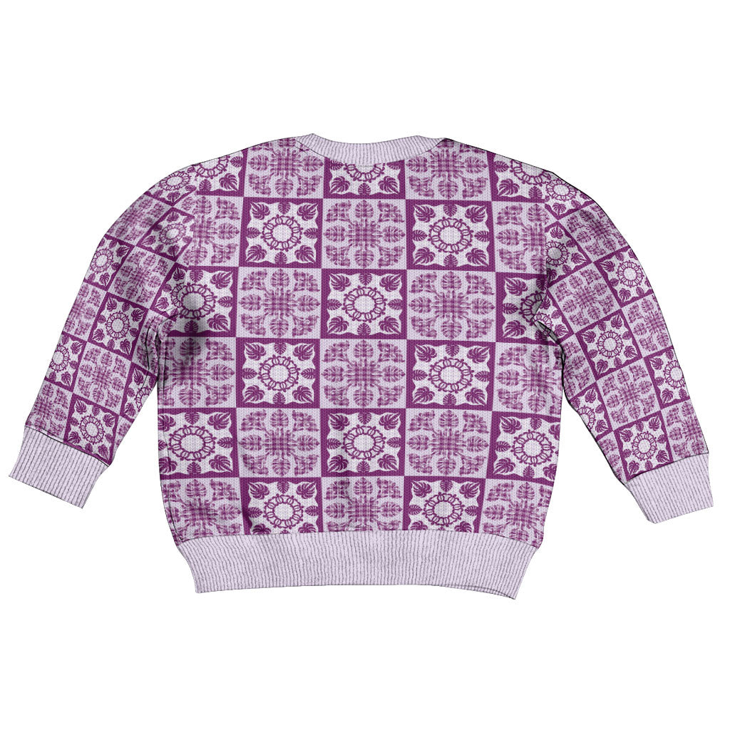Poni Palaka Quilt Hawaii Kid Ugly Christmas Sweater Hawaiian Tropical Monstera Sea Turtle