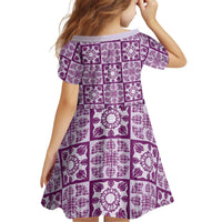 Poni Palaka Quilt Hawaii Kid Short Sleeve Dress Hawaiian Tropical Monstera Sea Turtle