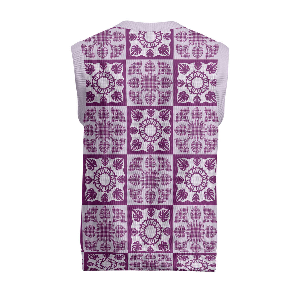 Poni Palaka Quilt Hawaii Christmas Knitted V-Neck Vest Hawaiian Tropical Monstera Sea Turtle