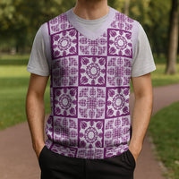 Poni Palaka Quilt Hawaii Christmas Knitted V-Neck Vest Hawaiian Tropical Monstera Sea Turtle