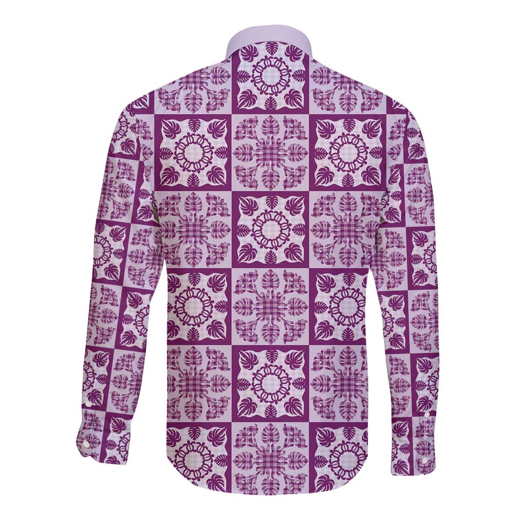 Poni Palaka Quilt Hawaii Long Sleeve Button Shirt Hawaiian Tropical Monstera Sea Turtle