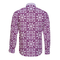 Poni Palaka Quilt Hawaii Long Sleeve Button Shirt Hawaiian Tropical Monstera Sea Turtle