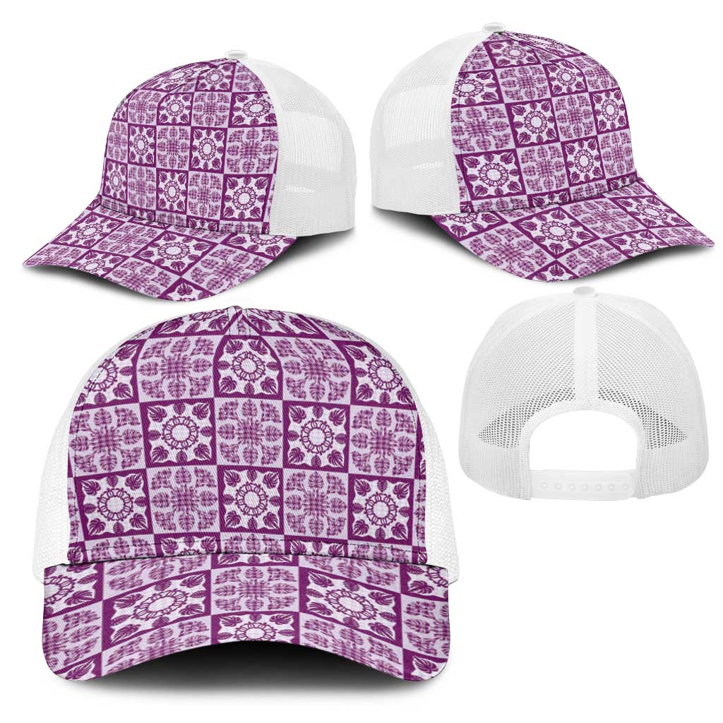 Poni Palaka Quilt Hawaii Mesh Trucker Cap Hawaiian Tropical Monstera Sea Turtle
