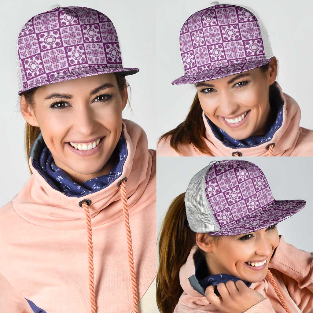 Poni Palaka Quilt Hawaii Mesh Trucker Cap Hawaiian Tropical Monstera Sea Turtle