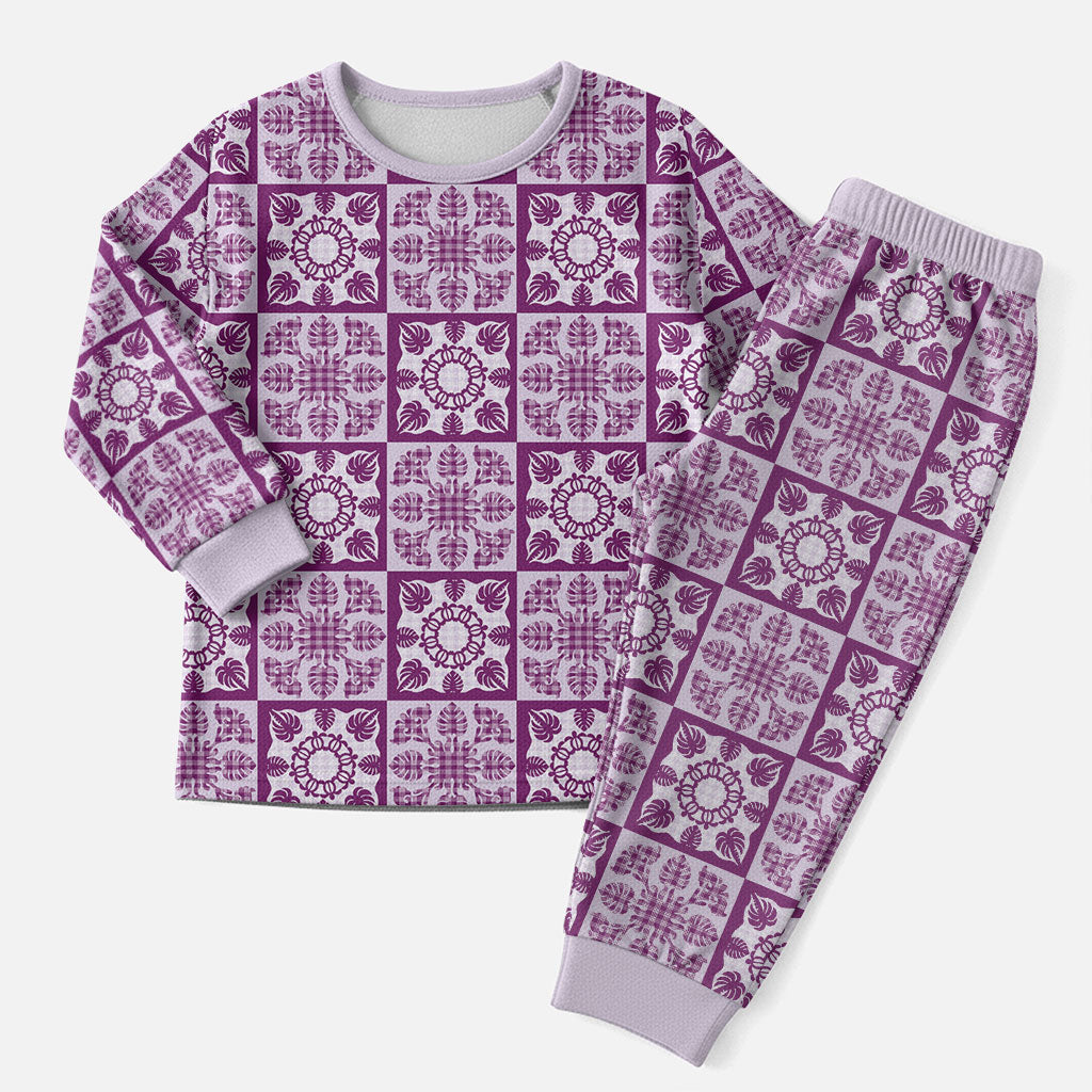 Poni Palaka Quilt Hawaii Christmas Pajama Set Hawaiian Tropical Monstera Sea Turtle