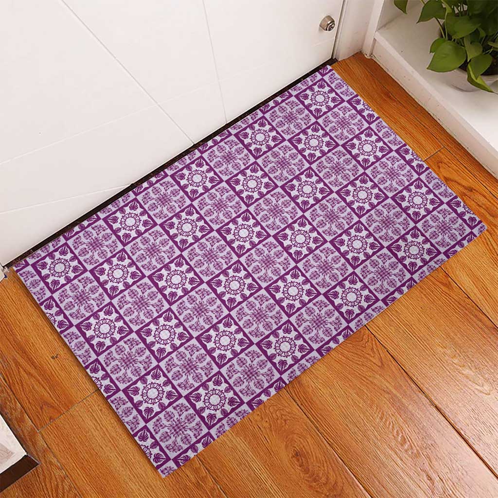 Poni Palaka Quilt Hawaii Rubber Doormat Hawaiian Tropical Monstera Sea Turtle