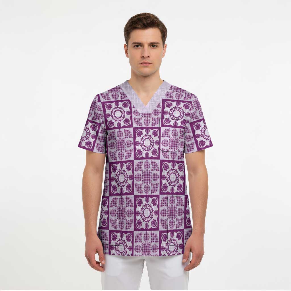 Poni Palaka Quilt Hawaii Scrub Top Hawaiian Tropical Monstera Sea Turtle