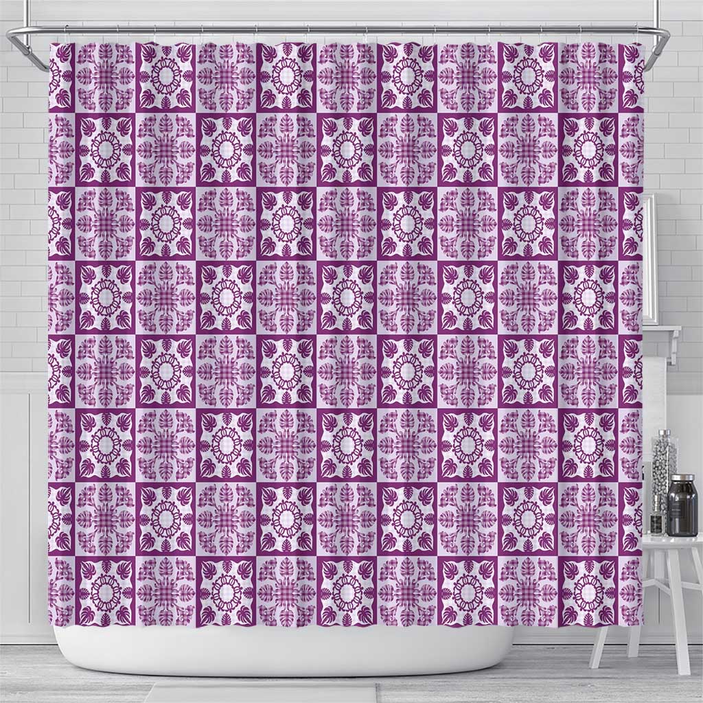 Poni Palaka Quilt Hawaii Shower Curtain Hawaiian Tropical Monstera Sea Turtle