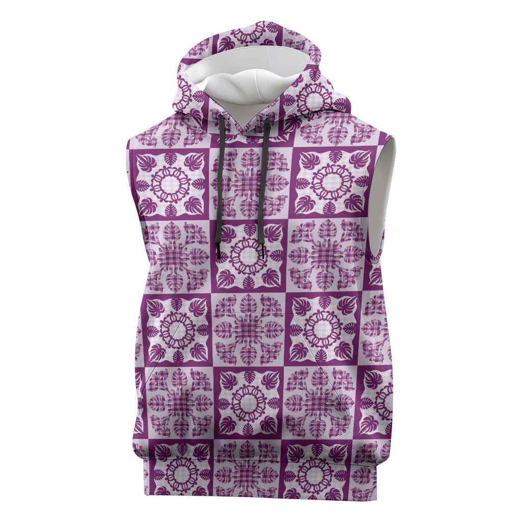 Poni Palaka Quilt Hawaii Sleeveless Hoodie Hawaiian Tropical Monstera Sea Turtle
