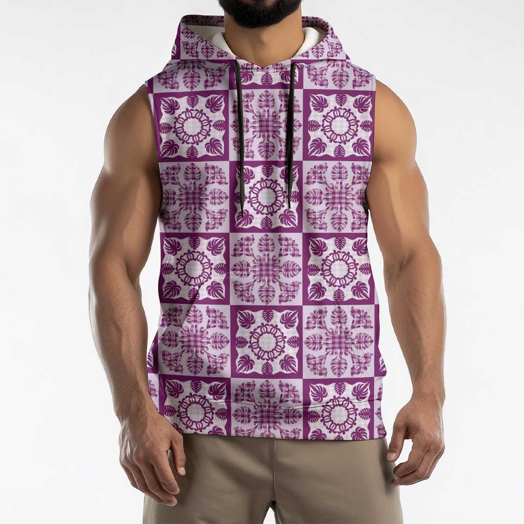 Poni Palaka Quilt Hawaii Sleeveless Hoodie Hawaiian Tropical Monstera Sea Turtle
