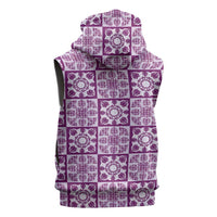 Poni Palaka Quilt Hawaii Sleeveless Zip Hoodie Hawaiian Tropical Monstera Sea Turtle