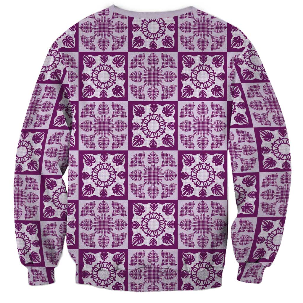 Poni Palaka Quilt Hawaii Sweatshirt Hawaiian Tropical Monstera Sea Turtle