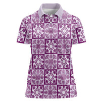 Poni Palaka Quilt Hawaii Women Polo Shirt Hawaiian Tropical Monstera Sea Turtle