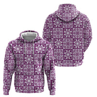 Poni Palaka Quilt Hawaii Zip Hoodie Hawaiian Tropical Monstera Sea Turtle