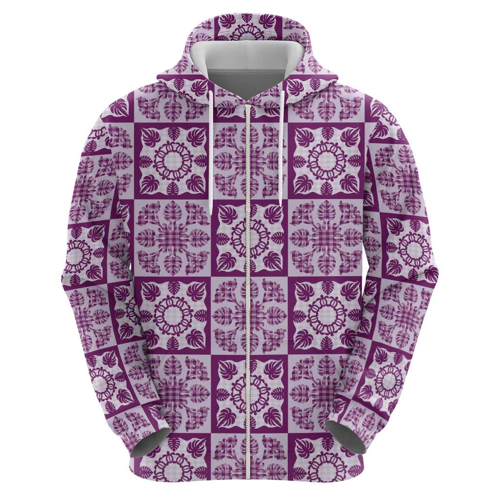 Poni Palaka Quilt Hawaii Zip Hoodie Hawaiian Tropical Monstera Sea Turtle