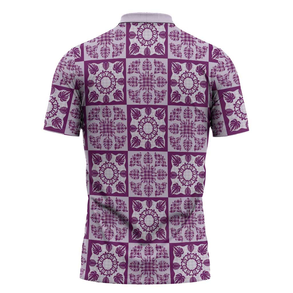 Poni Palaka Quilt Hawaii Zipper Polo Shirt Hawaiian Tropical Monstera Sea Turtle