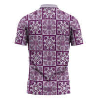Poni Palaka Quilt Hawaii Zipper Polo Shirt Hawaiian Tropical Monstera Sea Turtle
