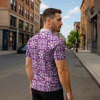 Poni Palaka Quilt Hawaii Zipper Polo Shirt Hawaiian Tropical Monstera Sea Turtle