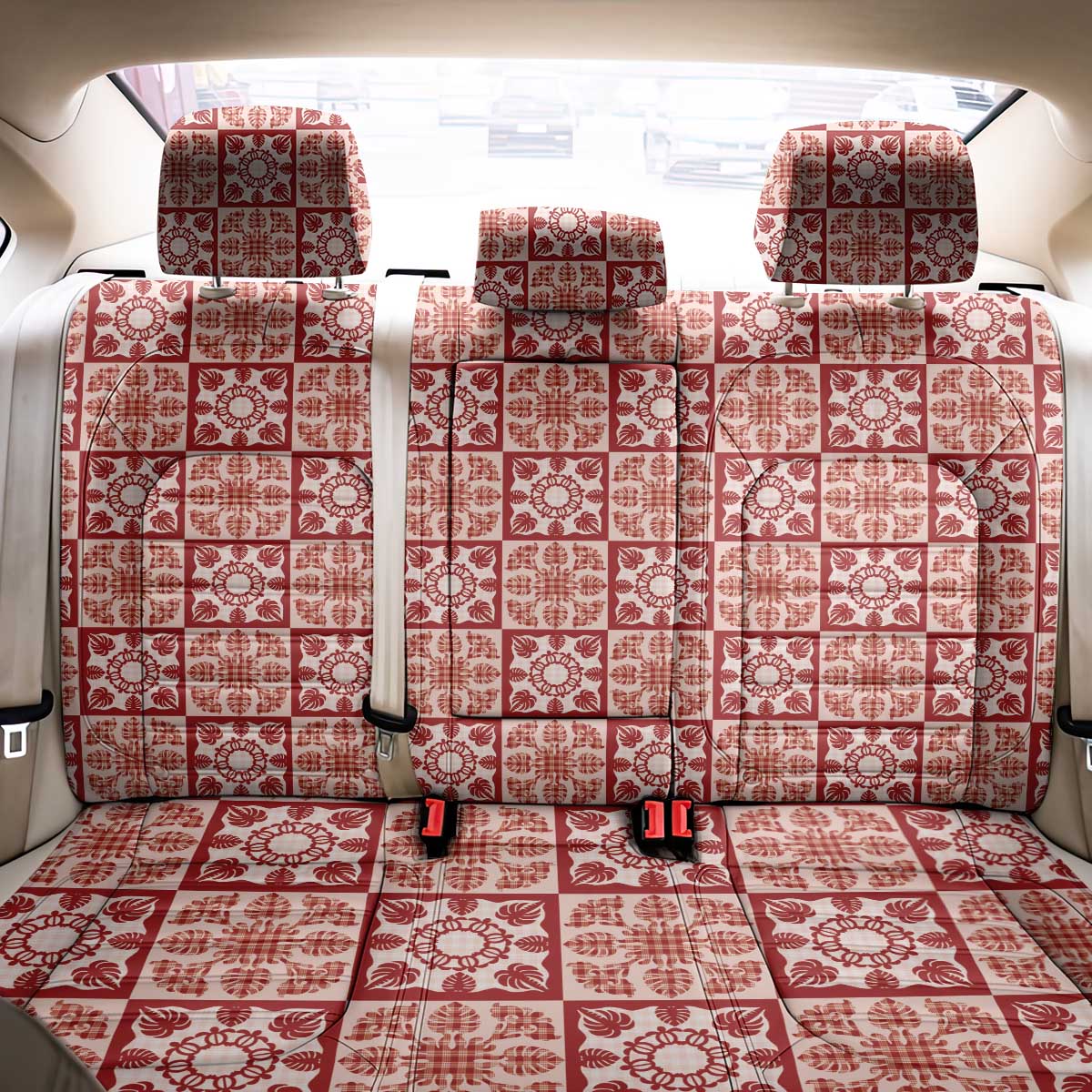 Ulaula Palaka Quilt Hawaii Back Car Seat Cover Hawaiian Tropical Monstera Sea Turtle