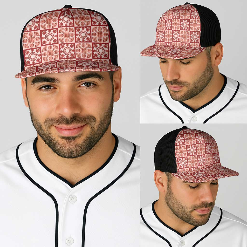 Ulaula Palaka Quilt Hawaii Baseball Net Cap Hawaiian Tropical Monstera Sea Turtle