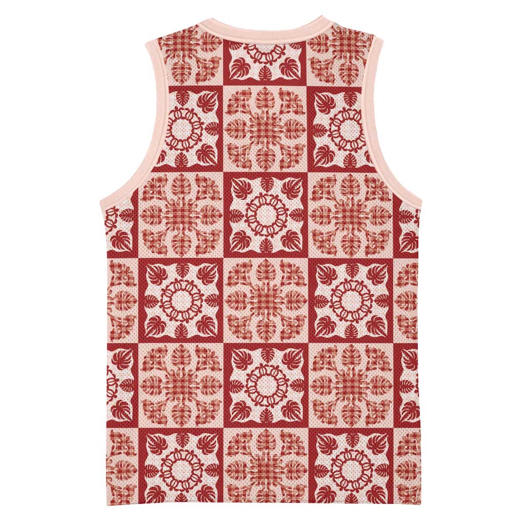 Ulaula Palaka Quilt Hawaii Basketball Jersey Hawaiian Tropical Monstera Sea Turtle
