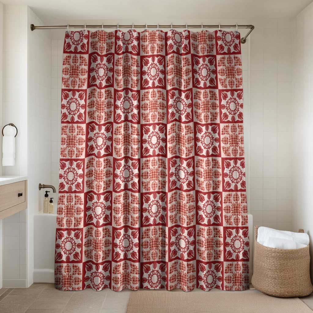 Ulaula Palaka Quilt Hawaii Bathroom Set Hawaiian Tropical Monstera Sea Turtle