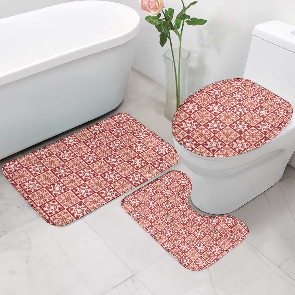 Ulaula Palaka Quilt Hawaii Bathroom Set Hawaiian Tropical Monstera Sea Turtle