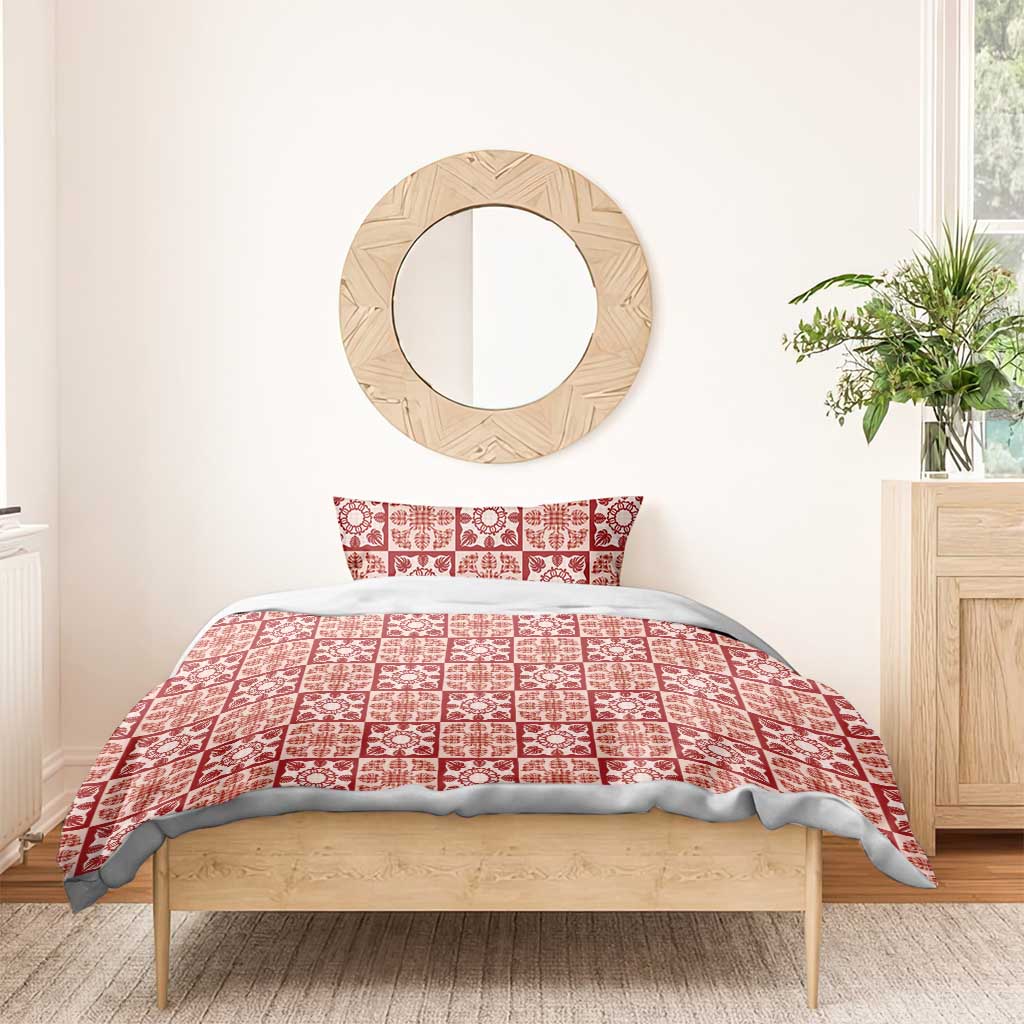 Ulaula Palaka Quilt Hawaii Bedding Set Hawaiian Tropical Monstera Sea Turtle