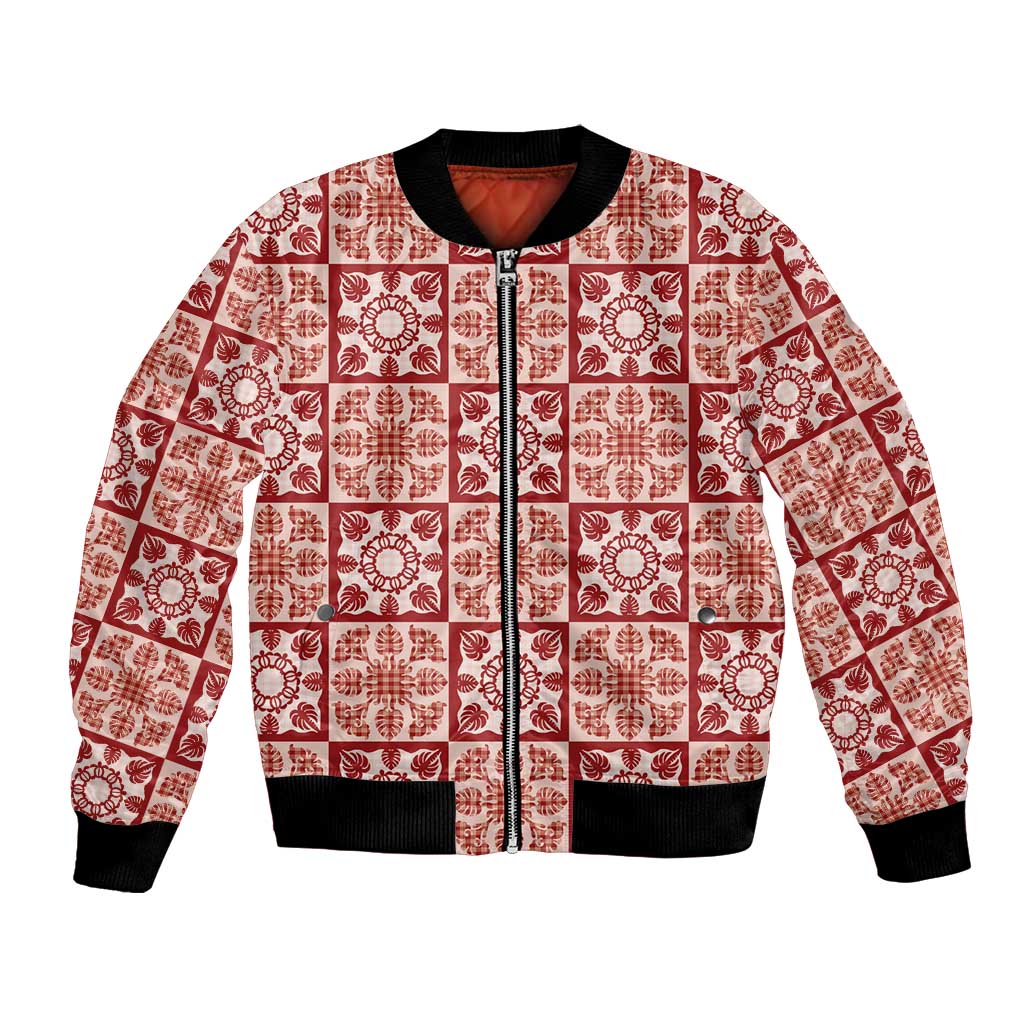 Ulaula Palaka Quilt Hawaii Bomber Jacket Hawaiian Tropical Monstera Sea Turtle