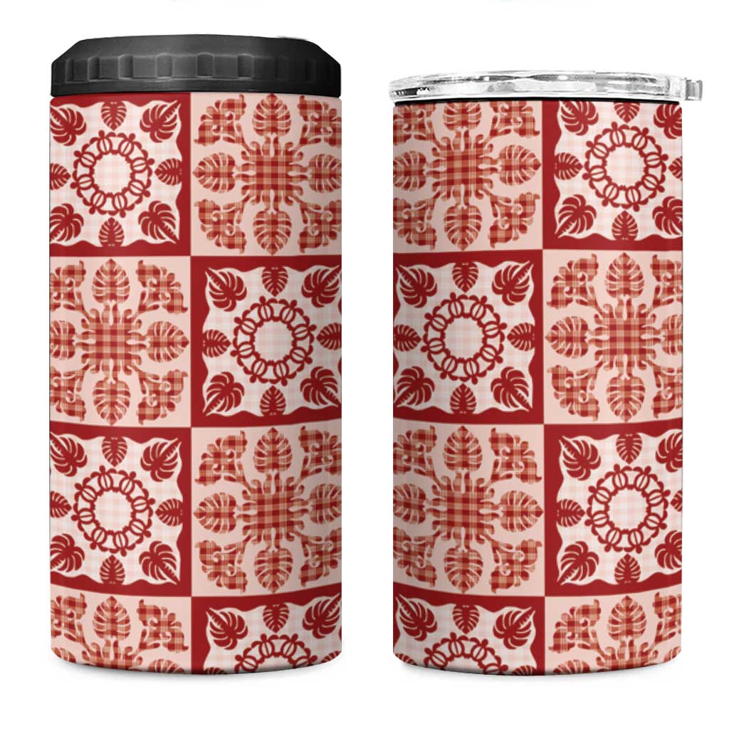 Ulaula Palaka Quilt Hawaii 4 in 1 Can Cooler Tumbler Hawaiian Tropical Monstera Sea Turtle