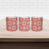 Ulaula Palaka Quilt Hawaii Ceramic Mug Hawaiian Tropical Monstera Sea Turtle