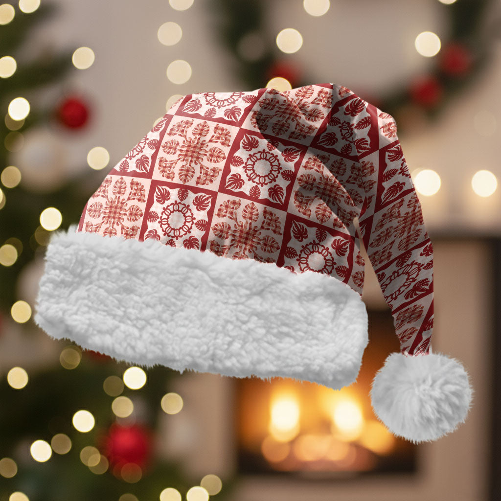 Ulaula Palaka Quilt Hawaii Christmas Santa Hat Hawaiian Tropical Monstera Sea Turtle