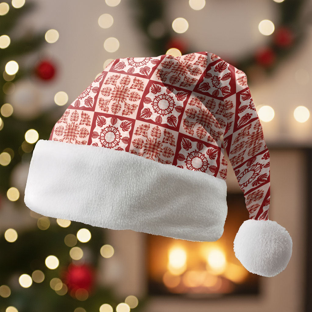 Ulaula Palaka Quilt Hawaii Christmas Santa Hat Hawaiian Tropical Monstera Sea Turtle