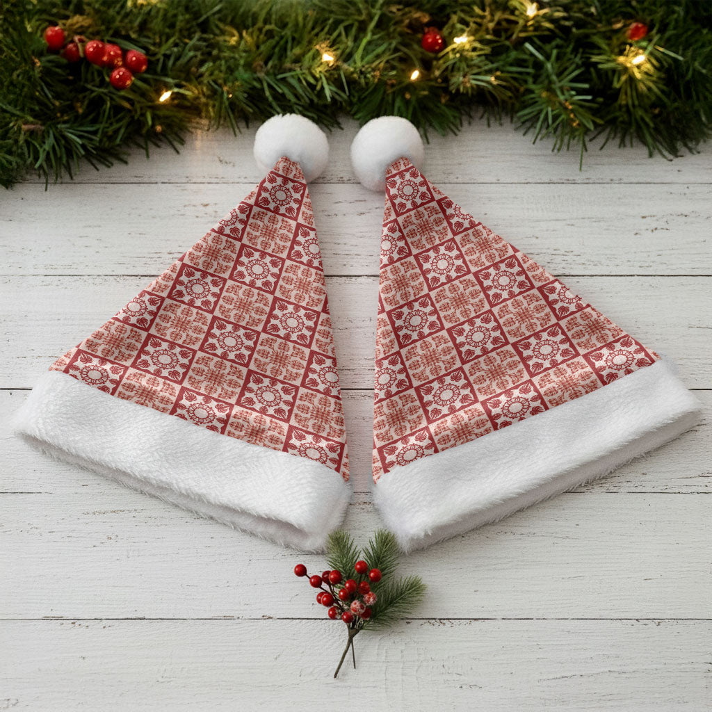 Ulaula Palaka Quilt Hawaii Christmas Santa Hat Hawaiian Tropical Monstera Sea Turtle