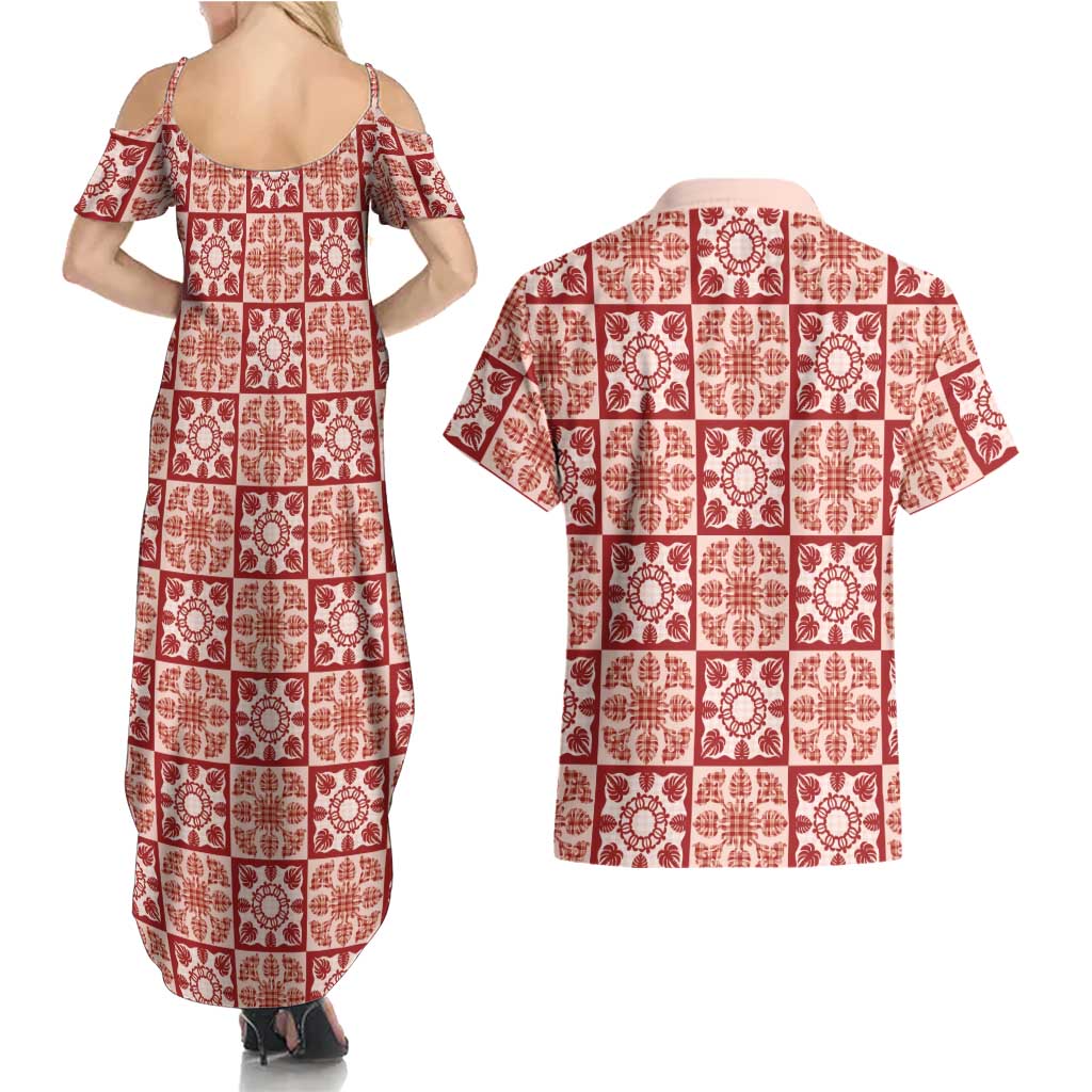 Ulaula Palaka Quilt Hawaii Couples Matching Summer Maxi Dress and Hawaiian Shirt Hawaiian Tropical Monstera Sea Turtle LT14 - Polynesian Pride