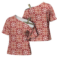 Ulaula Palaka Quilt Hawaii Cross Shoulder Shirt Hawaiian Tropical Monstera Sea Turtle