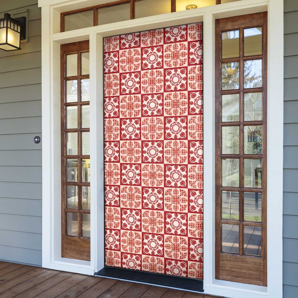 Ulaula Palaka Quilt Hawaii Door Cover Hawaiian Tropical Monstera Sea Turtle