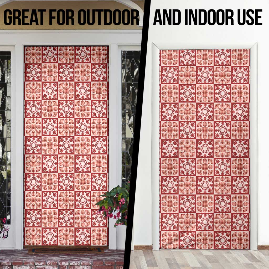 Ulaula Palaka Quilt Hawaii Door Cover Hawaiian Tropical Monstera Sea Turtle