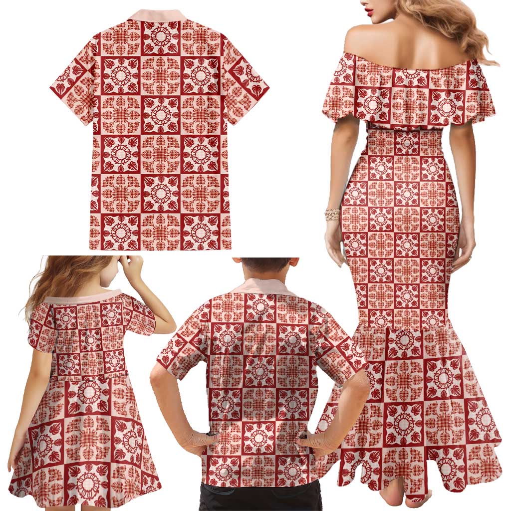 Ulaula Palaka Quilt Hawaii Family Matching Mermaid Dress and Hawaiian Shirt Hawaiian Tropical Monstera Sea Turtle LT14 - Polynesian Pride