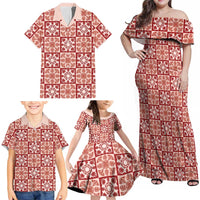 Ulaula Palaka Quilt Hawaii Family Matching Off Shoulder Maxi Dress and Hawaiian Shirt Hawaiian Tropical Monstera Sea Turtle LT14 - Polynesian Pride
