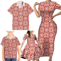Ulaula Palaka Quilt Hawaii Family Matching Short Sleeve Bodycon Dress and Hawaiian Shirt Hawaiian Tropical Monstera Sea Turtle LT14 - Polynesian Pride