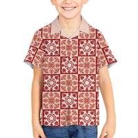 Ulaula Palaka Quilt Hawaii Family Matching Short Sleeve Bodycon Dress and Hawaiian Shirt Hawaiian Tropical Monstera Sea Turtle LT14 Son's Shirt Red - Polynesian Pride