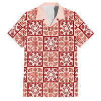 Ulaula Palaka Quilt Hawaii Family Matching Summer Maxi Dress and Hawaiian Shirt Hawaiian Tropical Monstera Sea Turtle LT14 Dad's Shirt - Short Sleeve Red - Polynesian Pride