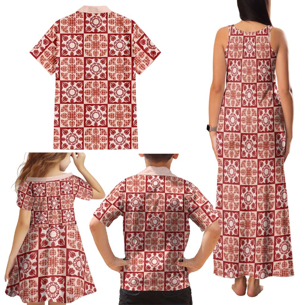 Ulaula Palaka Quilt Hawaii Family Matching Tank Maxi Dress and Hawaiian Shirt Hawaiian Tropical Monstera Sea Turtle LT14 - Polynesian Pride