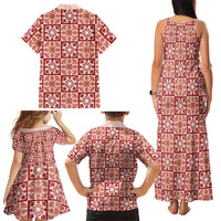 Ulaula Palaka Quilt Hawaii Family Matching Tank Maxi Dress and Hawaiian Shirt Hawaiian Tropical Monstera Sea Turtle LT14 - Polynesian Pride