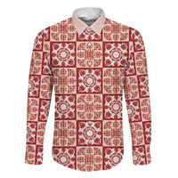 Ulaula Palaka Quilt Hawaii Family Matching Tank Maxi Dress and Hawaiian Shirt Hawaiian Tropical Monstera Sea Turtle LT14 Dad's Shirt - Long Sleeve Red - Polynesian Pride