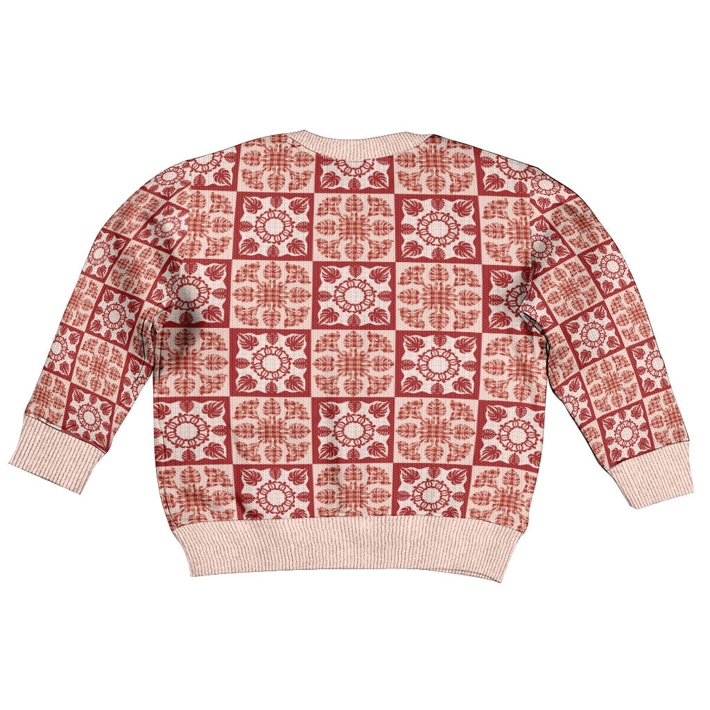 Ulaula Palaka Quilt Hawaii Kid Ugly Christmas Sweater Hawaiian Tropical Monstera Sea Turtle