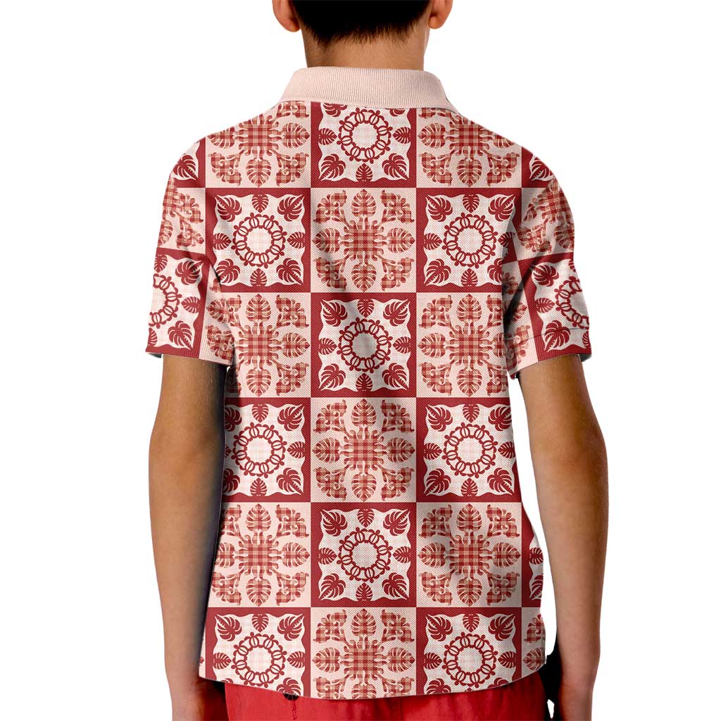 Ulaula Palaka Quilt Hawaii Kid Polo Shirt Hawaiian Tropical Monstera Sea Turtle