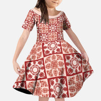 Ulaula Palaka Quilt Hawaii Kid Short Sleeve Dress Hawaiian Tropical Monstera Sea Turtle
